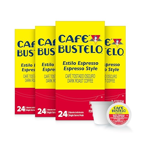 Café Bustelo Espresso Style Dark Roast Single Serve Coffee Pods, 96 Count | 4 boxes of 24 pods each, Compatible with Keurig brewers (Not affiliated. See full product description), Bold Latin taste