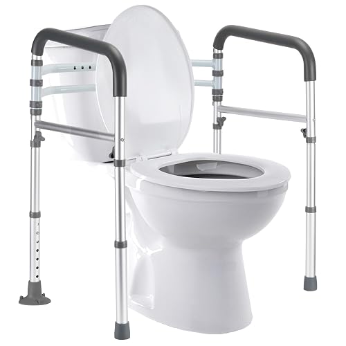 Lianjindun Toilet Safety Rails, 350 lbs, Adjustable Height & Width | Fits Most Toilets, Foldable Design, 350 Lbs Capacity, Aluminum Toilet Frame, Toilet Handles for Seniors, Disabled, Handicap