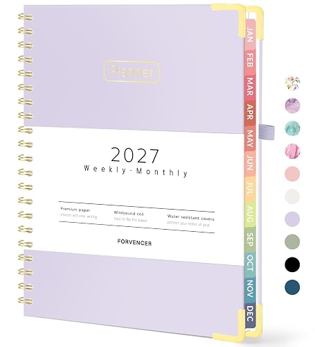 Forvencer 2027 Planner, Hardcover Calendar Planner Jan - Dec 2027, 8.5"x11" | Spiral Weekly & Monthly Planner, Daily Agenda Book with Tabs, Daily Journal Organizer for Office Home School, Purple