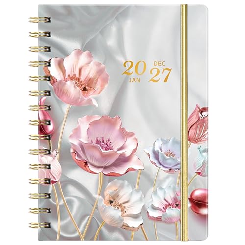 2027 Planner - 2027 planner weekly and monthly with Colorful Tabs | Jan 2027 - Dec 2027, 2027 Calendar planner, Weekly and Monthly planner, 6.3" x 8.4", Back Pocket + Thick Paper - Pink Flower
