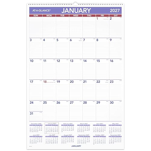 AT-A-GLANCE 2027 Wall Calendar, Monthly, 508 x 762 Mm Planner, Ruled Daily Blocks, PM42827