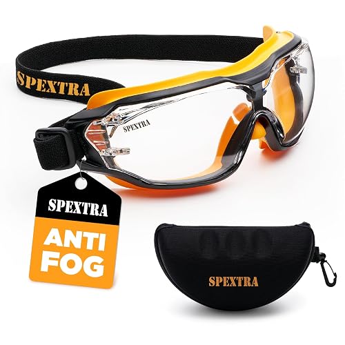 SPEXTRA Safety Goggles Anti-Fog Clear Lens, ANSI Z87.1 Impact Resistance, Non OTG, Lab Chemistry Goggles