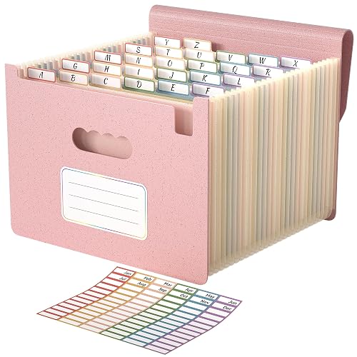 ABC life 26 Pockets Accordion File Organizer, Blush Pink | Expanding File Folder for Letter/A4 Size, Portable Document Holder with A-Z Tabs for Tax Receipt, School, Home, Office