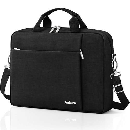 Ferkurn Laptop Bag Case for Women Men Computer Bag Compatible with HP Envy Pavilion Omen/LG Gram/MSI/Dell Inspiron XPS/Lenovo/Acer, Shoulder Strap Carrying Messenger Briefcase, Black, 17 17.3 Inch