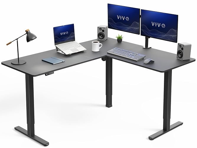 VIVO Electric Corner Standing Desk, L-Shaped, 63" x 55" Black Top | Holds 225 lbs, 3 Leg, Single Motor, 4 Memory Presets, Reversible, Height Adjustable, Black Frame, DESK-E3CTB
