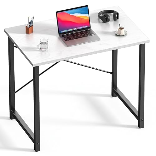DUMOS 32 Inch Small Computer Desk for Home Office Bedroom, Black and White | Modern Study Writing Work Table, Craft PC Gaming Desk Simple Workstation with Reinforcement Structure