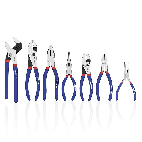 WORKPRO 7-Piece Pliers Set, Pliers Tool Set with Comfort Grip, Blue | Groove Joint Plier, Long Nose Pliers, Slip Joint Pliers, Linesman Plier, Diagonal Pliers for DIY & Home Use