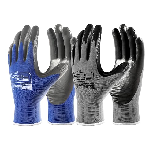 COOLJOB 10/20 Pair Safety Work Gloves for Men Women Non-slip, Nitrile Rubber Coated Working Garden Yard Gloves Bulk with Grip
