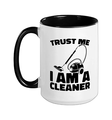 Cleaner Janitorial - Housekeeping Sanitation Cleaner Ceramic Mug, Black/White, 15oz