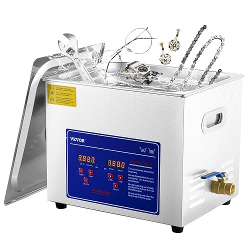 VEVOR 10L Sonic Cleaner, Stainless Steel Industrial Machine with Digital Timer & Heater, Ideal for Jewelry, Dentures, Instruments, and Industrial Parts, 110V, FCC/CE/RoHS Certified