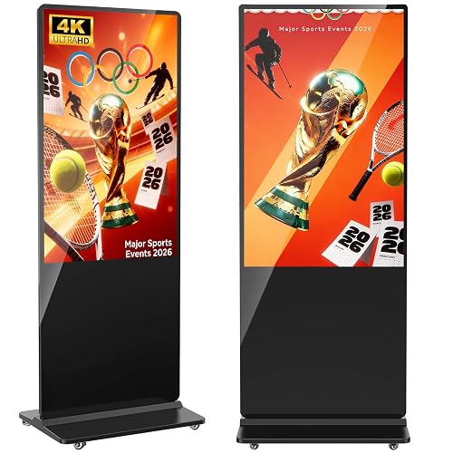 YCKJNB 55 inch Indoor Digital Signage,CMS Software,4K UHD LCD Screen IPS Floor Standing Digital Kiosks Interactive Displays with WiFi HDMI/USB Input Auto AD Player, Android OS Black