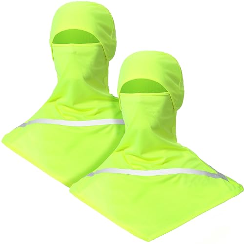 Seematn 2 Pcs Summer Balaclava for Men Women Neon Yellow | Sun Face Mask for UV Protection, Full Face Long Neck Covers with Reflective Strip, Construction Work, Outdoor
