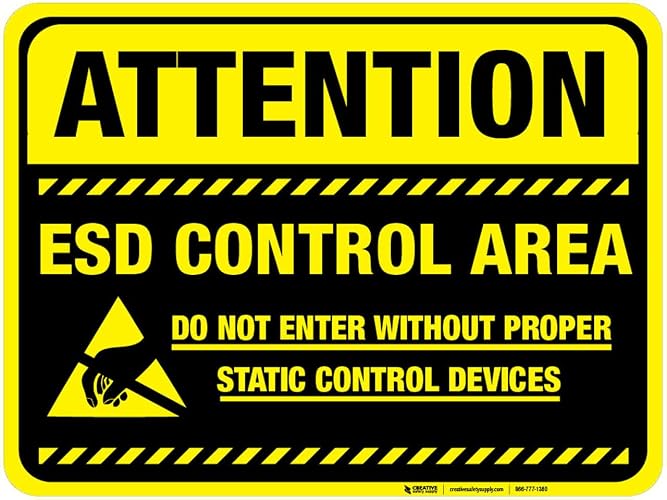 Creative Safety Supply Attention ESD Control Area (Black) Floor Sign (24in x 18in)