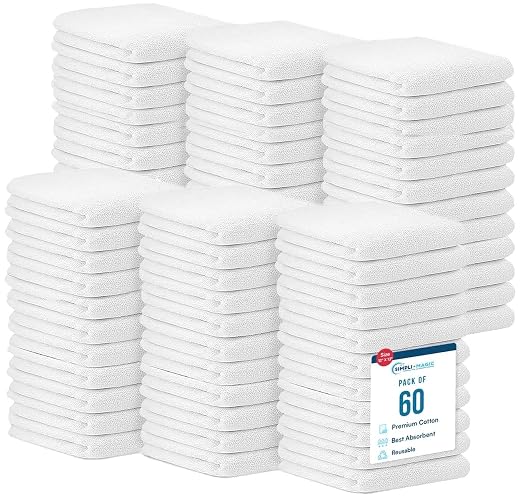Simpli-Magic Cotton Terry Towels 14"x17" (60 Pack) – Highly Absorbent Soft Cleaning Rags – Commercial Terry Cloth for Kitchen, Bar, Restaurant (White)