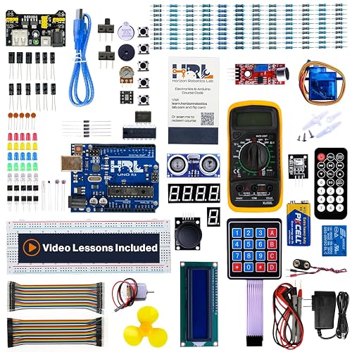 Horizon Uno Electronics Starter Kit with Video Lessons – Arduino-Compatible Board, Sensors, LEDs, Servos & More – Learn Electronics & Coding for Beginners