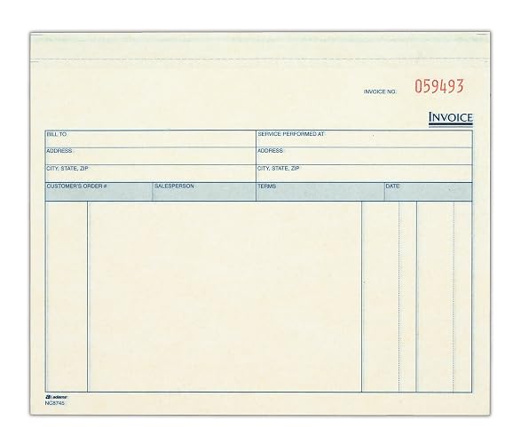 Adams Invoice for Services Unit Sets, 7.44 x 8.5 Inches, 3-Part, Carbonless, White/Canary/Pink, 50 Sets per Pack (NCT8745)
