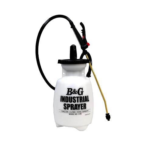 B&G PB Industrial Heavy-Duty Chemical Resistant Sprayer, 1 Gallon | Polyethylene Tank, 12" Brass Extension, Viton Seals, Reinforced Hose For Professional Janitorial & Sanitation Application