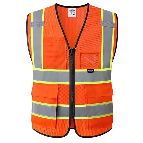 JKSafety Safety Vest for men women Hi Vis Vest with Pockets and Zipper High Visibility Reflective Vests BX320