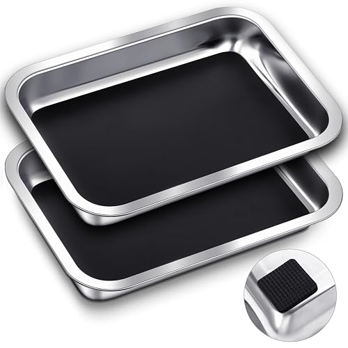 Conelist 2 Set 12.2 x 8.27 Inch Dissection Pan with Wax, Black | Stainless Steel Dissection Trays ,Rubber Nonslip Mat, Reusable Classroom Dissecting Pan, for Biology Lab, Science Education