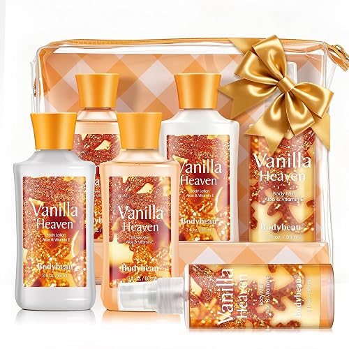 Self Care Gift Set for Women - 3PC Vanilla Heaven Spa Travel Set with Shower Gel, Lotion & Body Mist - Luxury Bath and Body Kit for Mom Teens Sister Friends Coworker Grandma