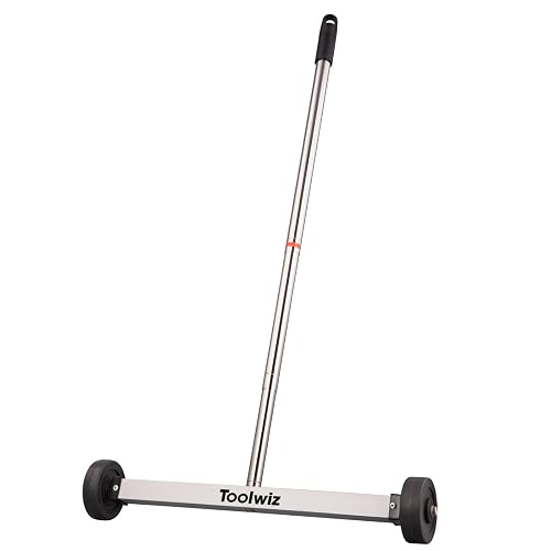 Toolwiz Magnetic Pick Up Sweeper 17-inch Wide, 8.8 Lbs Magnet Pull Force | 8.8 Lbs, Rolling Magnetic Sweeper, Heavy Duty Magnet Pickup with Smooth Wheels, Yard Tools, Clean Nails for Construction