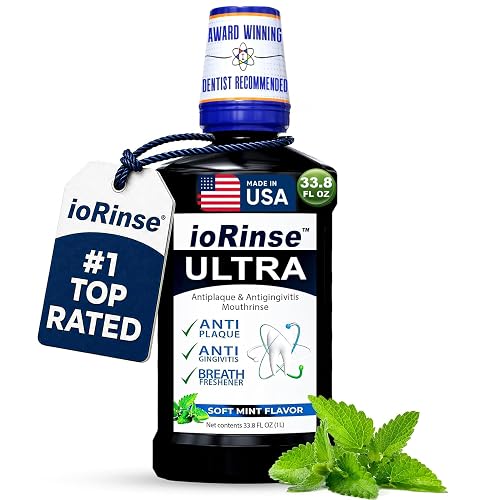 ioRinse Ultra Periodontal Gum Mouthwash with Molecular Iodine, Xylitol, 1L | Alcohol Free Mouth Rinse for Gum Disease, Gingivitis, Plaque, Bad Breath and Bleeding Gums; Ultra Periodontal Oral Care.