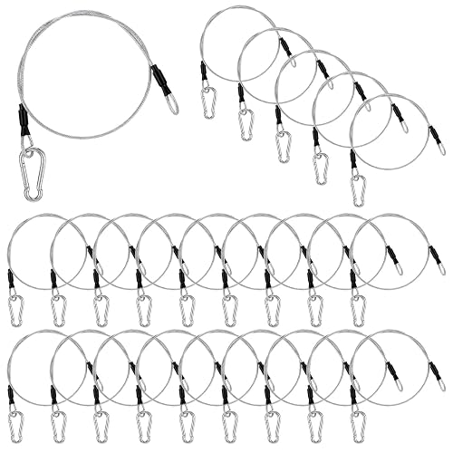 24 Pcs 1/8" Stage Light Cables, 2.25 ft Safety Cables with Carabiner Lock | Stainless Steel Security Cable Wire Ropes with Loops and Snap Hook, Max Load 120LB for Stage DJ Party Lights