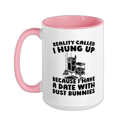 Cleaner Housekeeping Sanitation - Janitorial Cleaner Ceramic Mug, Pink/White, 15oz