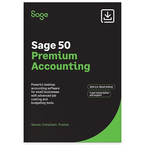 SAGE 50 Premium Accounting 2024 U.S. Retail Edition 3-User | PC Download | 3-user, 1-year subscription with job costing, inventory management, financial reporting, and small business accounting tools.