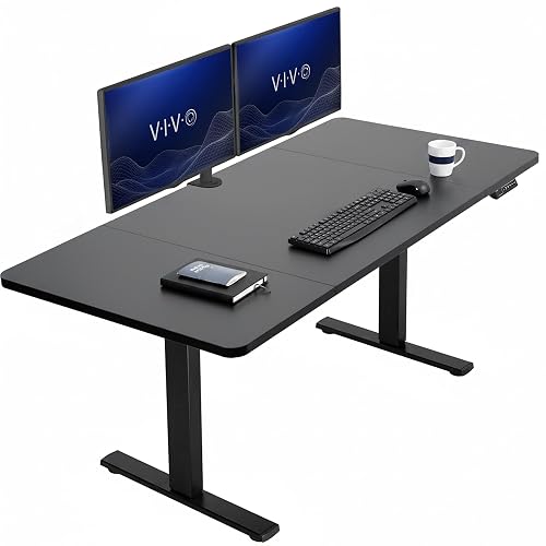 VIVO Electric Standing Desk, Solid 1-Piece 60" x 30" Black Top | Holds 220 lbs, Extra Deep Top, Single Motor, Height Adjustable, Home Office, 4 Memory Presets, Black Frame, DESK-KIT-1B6B-30
