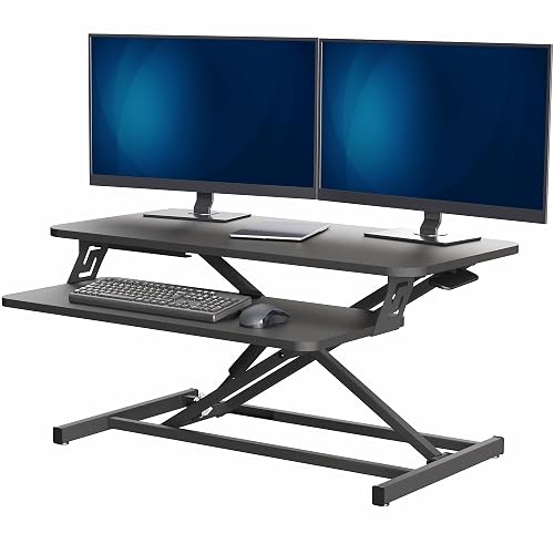 VIVO Black 32 inch Standing Desk Riser, DESK-V000S | Height Adjustable, Stand Up Desk Converter, Quick Sit to Stand, Tabletop Dual Monitor Riser Workstation, Minimal Assembly