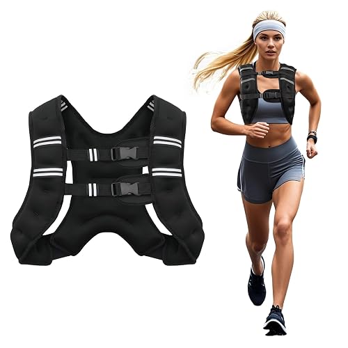 Poudee Weighted Vest, 6lb/8lb/10lb/12lb/16lb/20lb/25lb/30lb Weight Vest for Men Women, Body Weight Vests Adjustable with Reflective Stripe for Strength Training, Running, Workout, Jogging, Walking