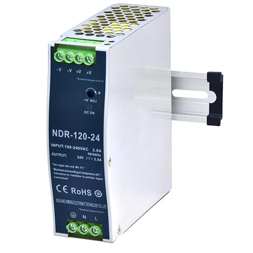 24VDC Power Supply NDR 120W DIN Rail Power Supply Switch Switching Converter DC 24V DC Power Adapter (Input 100-240VAC Output 24VDC 50/60HZ 24V 5A)