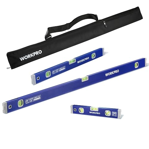 WORKPRO 3-Piece Spirit Level Set (12", 20", 40") with 12" Magnetic Torpedo Level, 45°/90°/180° Bubbles Measuring, Open Top View Design, Aluminum Alloy Levels with Carrying Bag
