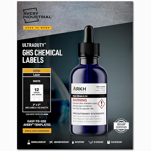 Avery® UltraDuty® GHS Chemical Labels for Laser Printers, Waterproof, UV Resistant, 2 x 2, 600 Pack (60506)