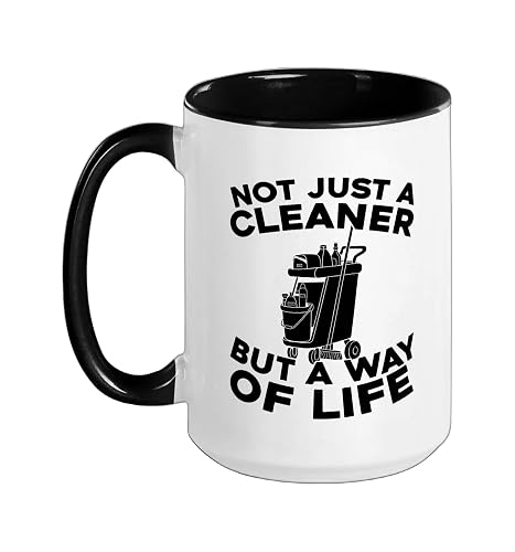 Cleaner Housekeeping - Janitorial Sanitation Cleaner Ceramic Mug, Black/White, 15oz