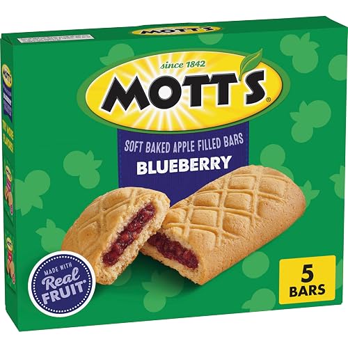 Mott's Soft Baked Apple Filled Bars, Blueberry, 5 ct, 6.55 oz | Soft Baked Fruit Bars Made with Real Fruit Puree, Good Source of Fiber, No High Fructose Corn Syrup