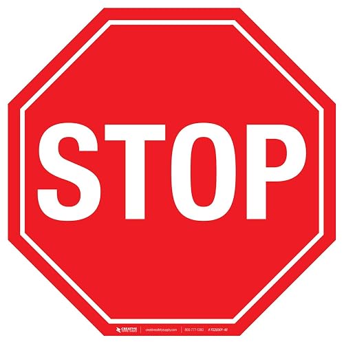 Creative Safety Supply Stop Floor Sign (12in x 12in) | Self-Adhesive, Industrial Grade Vinyl Floor Sign for Indoor Visual Communication