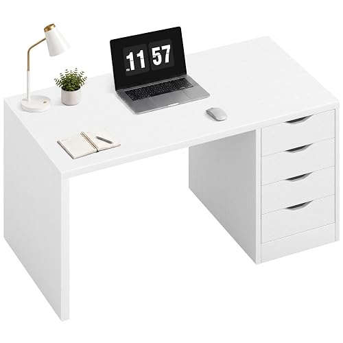Lufeiya Computer Desk with Drawers, Wood White | Computer Study Writing Desk with Wood Drawers, for Bedroom Home Office Work, for Teen,Girls Boys, WFH