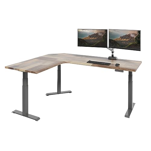Vari ComfortEdge L-Shape Standing Desk – 80x60 – Reclaimed Wood/Slate