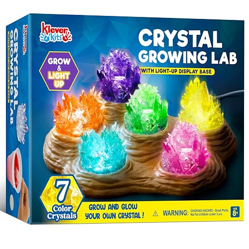 JOVA Klever Kits Crystal Growing Lab- 7 Color Crystal Growing Kit with Light-Up Base, Educational Toys Birthday Gift for Boys and Girls, Science Kits for Kids Ages 8-12