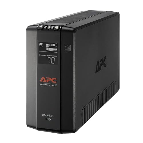 APC 850VA/510W Pro UPS Backup Battery Power Supply for Office Electronics, | Back-UPS Pro backup battery for computers. 8 outlets, LCD, AVR, surge protect, 29-min runtime (@100W) for PCs & workstations