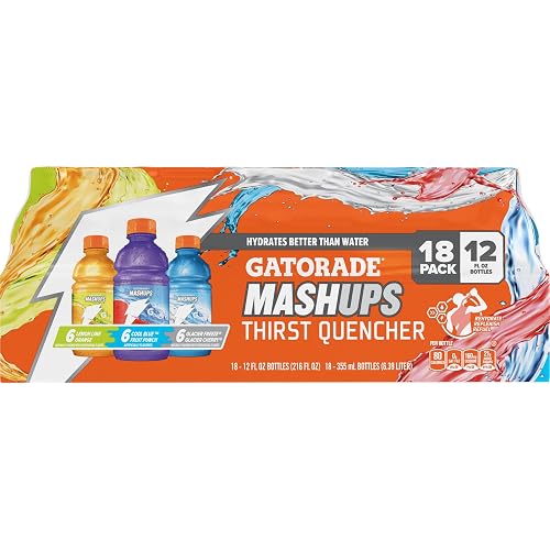 Gatorade Thirst Quencher, Mashups Variety Pack, Cool Blue-Fruit Punch, Lemon-Lime-Orange, Glacier Freeze-Glacier Cherry, 12 Fl Oz (Pack of 18)