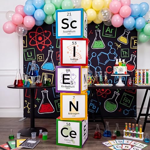 Ctosree 5 Pcs 12 Inches Large Science Party Decorations, Vivid | Science Decorations Boxes, Mad Scientist Theme Birthday Party Decor for Classroom, Laboratory, Camera Props, Pre Folded
