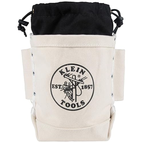 Klein Tools 5416TCP Tool Bag, Extra Tall Top Closing Bolt Bag with 3-Inch Drawstring, Heavy-Duty No. 4 Canvas, 5 x 12 x 9-Inch