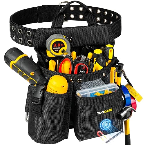Tool Belts,18-Pocket Magnetic Tool Pouches with Drill Holster,Metal Buckle | Heavy Duty Tool Belts for Men,Detachable Utility Tool Belt Pouch with Handle for Electrician Carpenter Construction Worker