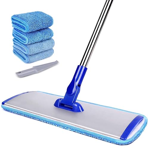 18" Professional Microfiber Mop Floor Cleaning mop, Flat Mop with Stainless Steel Handle,4 Reusable Washable Mop Pads and mop Pads Brush,Microfiber Mop for Hardwood (18" Microfiber Mop)