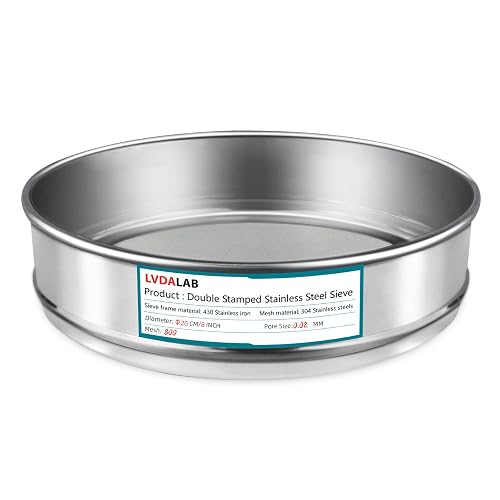 7.9" (20cm) 304 Stainless Steel Lab Sieve, 800 Mesh (0.02mm) Screen Sifter | 304 SS, ∅7.9", Ultra-Fine Grade, Stamped Frame, 800 Mesh(0.02mm) Stackable Screen Mesh Sifter for Fine Powder and Research