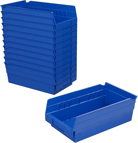 Akro-Mils 30130 Heavy Duty Plastic Shelf Bins, 12"x 6.5"x 4", Blue, 12-Pk | Heavy Duty Nesting Storage Bins for Garage, Closet, Refrigerator, Kitchen, Cabinet, Drawer Organization, Pantry Organization