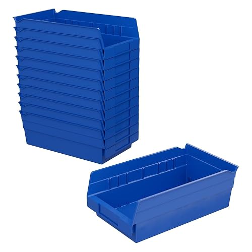 Akro-Mils 30130 Heavy Duty Plastic Shelf Bins, 12"x 6.5"x 4", Blue, 12-Pk | Heavy Duty Nesting Storage Bins for Garage, Closet, Refrigerator, Kitchen, Cabinet, Drawer Organization, Pantry Organization
